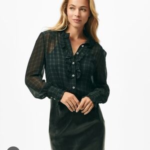 NWT Brooks Brothers Green And Navy Plaid Ruffle Chiffon Blouse